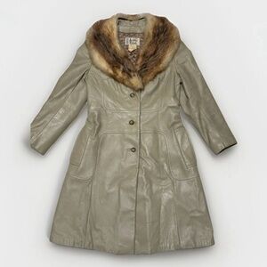Vintage Jonathan Legault beige Leather coat with fur collar